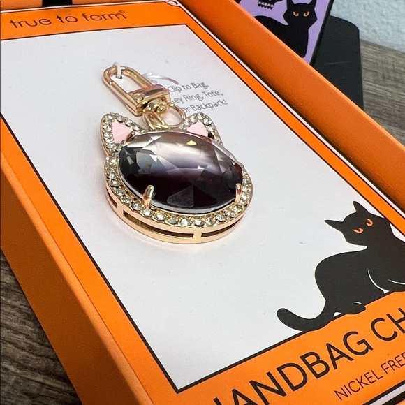 Sleek Black Cat w/ Rhinestones Bag Charm - Picture 3 of 6